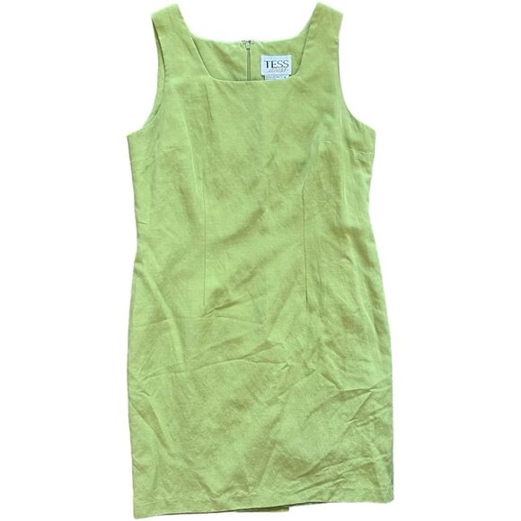 Tess Silk Linen Blend Green Sleeveless Knee Length Lined Dress Women's size 8 - Picture 1 of 8